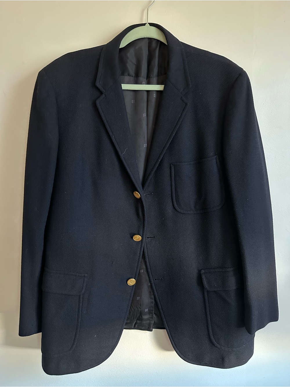 Vintage Saks Fifth Avenue 100% Cashmere Blazer Navy Blue Brass Buttons 46R